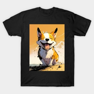 Pawsome: Happy Corgis Dog Smiles No. 3 on a Dark Background T-Shirt